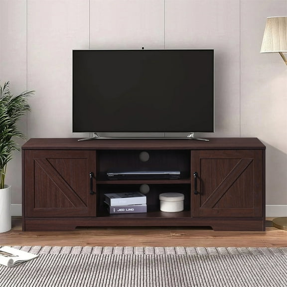 59 in. Wood Walnut TV Stand with 2 Storage Cabinets Fits TV's up to 59 in.