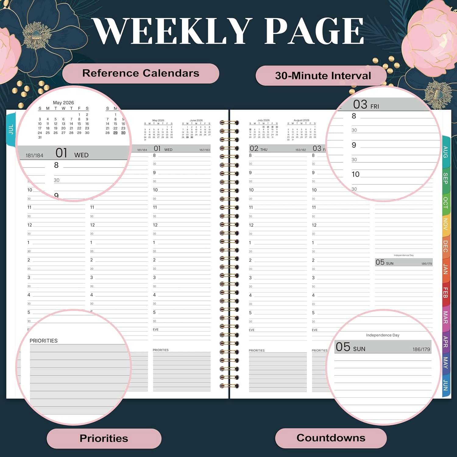 2026-2027 Appointment Book - July 2026 - June 2027, Weekly Appointment Book 2026-2027, 9"x11", 2026-2027 Hourly Planner with 30-Minute Interval, Colorful Monthly Tabs, Back Pocket