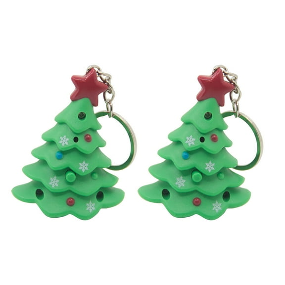 CRILSTYLEO 2Pcs Christmas Tree LED Keychain Green Light Sound Key Holder for Car Bag