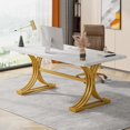 thumbnail image 4 of Tribesigns 63" Executive Office Desk, Modern White Faux Marble Writing Desk with Gold Metal Legs, Large Workstation Table for Home Office or Business, 4 of 5
