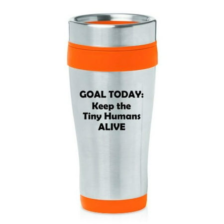 Funny Teacher Travel Mugs 16 oz Insulated Stainless Steel Travel Mug Keep The Tiny Humans Alive Funny Teacher Nurse Pediatrics Gift (Orange) ()