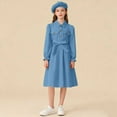 thumbnail image 3 of Girls Casual Shirts Dress Beret Hat Sets Vacation Vintage Ruffle Long Sleeve Dresses Kids Comfy Flowy Spring Fall Outfits With Belt, 3 of 5