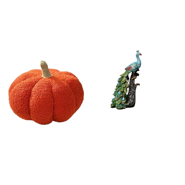 Estatua De Cojín De Peluche De Pavo Real Y Calabaza De Halloween, Decorativa Para Sofá Cama, Dormitorio, Oficina, Sala De Estar, Adorno De Mesa, Colección De Esculturas