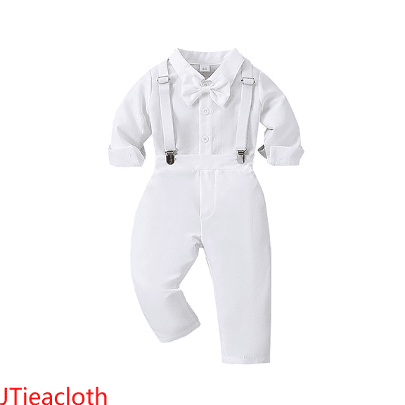 JTieacloth Short Sets for Boys Boys Outfits Sets Casual Long Sleeve Shirt And Pants 3 Piece Suit For Toddlers Comfortable Soft Breathable Outfit,Sizes 18-24 Months(White)