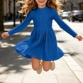 thumbnail image 6 of Lutiedan Long Sleeve Dresses for Girls Ribbed Knit Stretch A Line Dress Fall Winter Mock Neck Casual Dress Size 5-15,Blue, 6 of 8