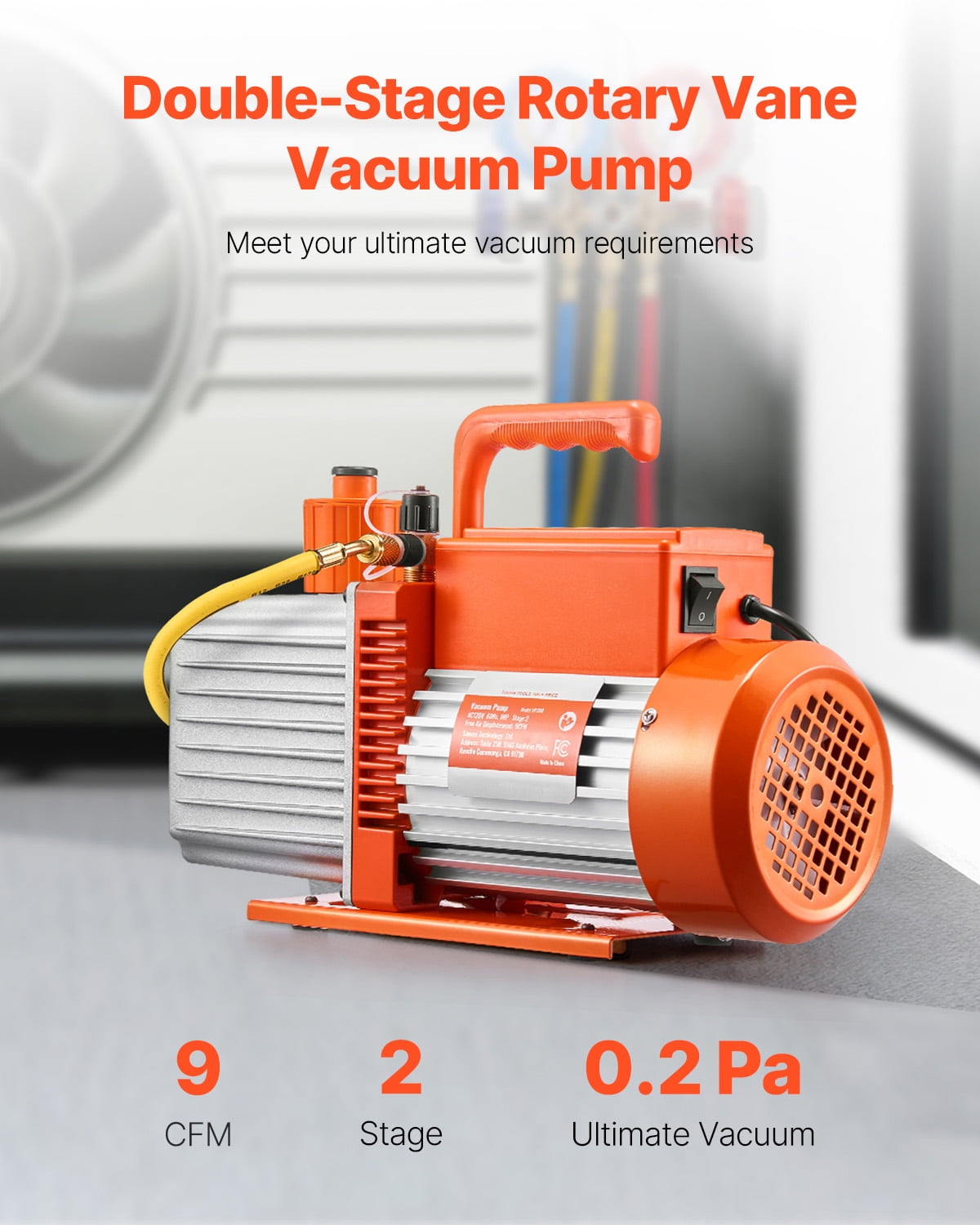 KFFKFF 9 CFM 2-Stage Rotary Vane Vacuum Pump for HVAC Systems, Compatible with R134a R22 R410a, Includes Oil Bottle, Ideal for Automotive AC Maintenance and Resin Degassing