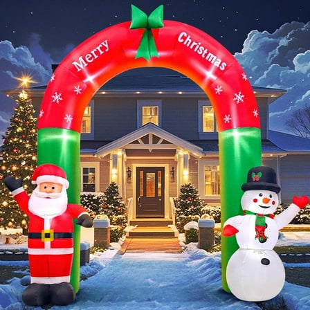 8FT Christmas Inflatable Santa Snowman Arch Outdoor Decorations Blow up Yard Decoration,LED Lights for Christmas Party Holiday Xmas,Outdoor Lawn Winter Décor Christmas Decoration