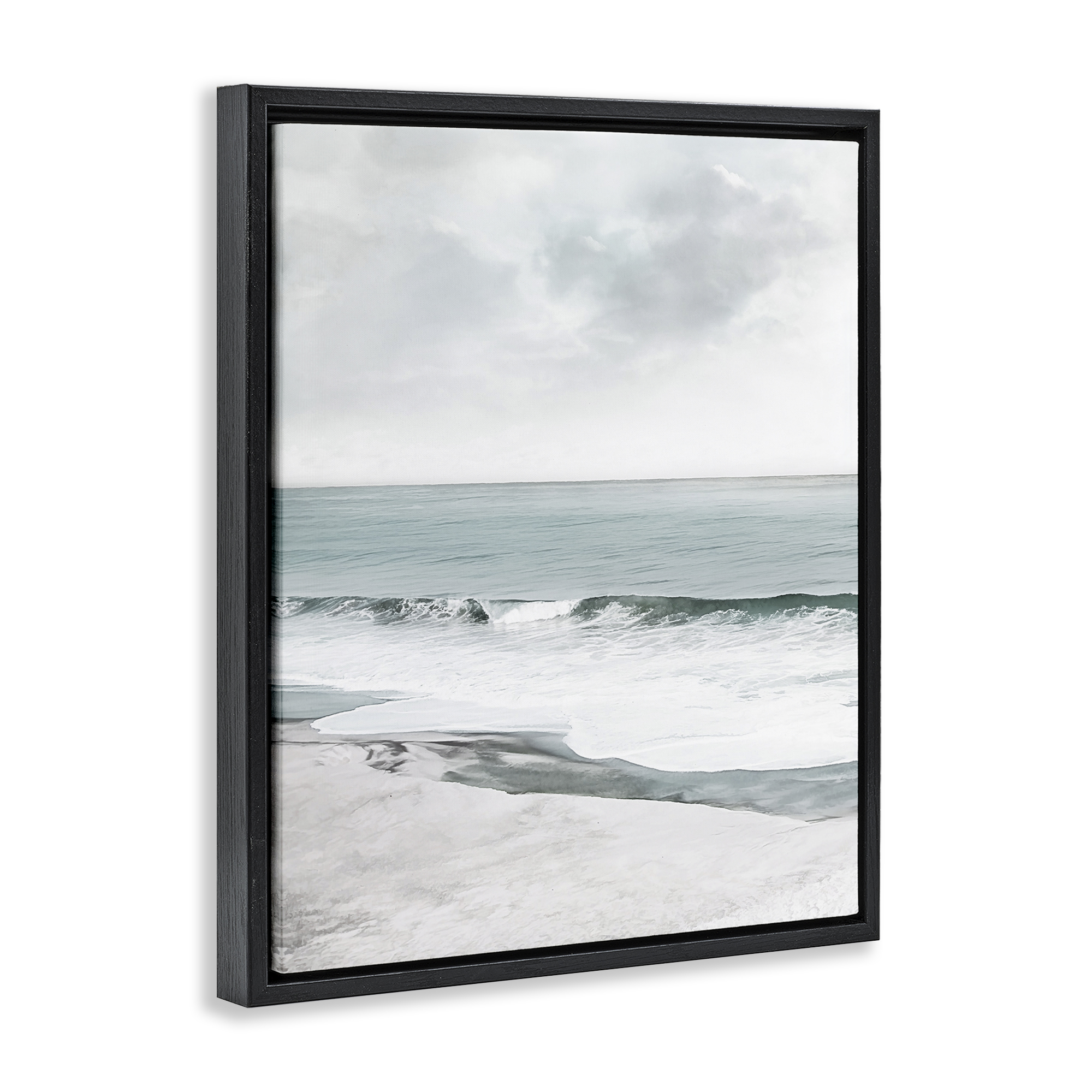 Stupell Industries Curling Ocean Waves Landscape Photography Black Floater Framed Canvas Art Print Wall Art, 25 x 31