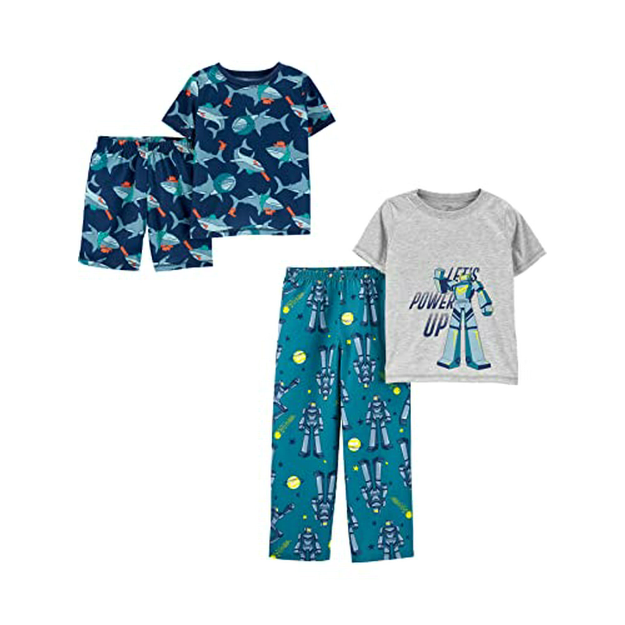 Boys Little Kid 4 Piece Poly Pajamas Shark Robot 7 Walmart