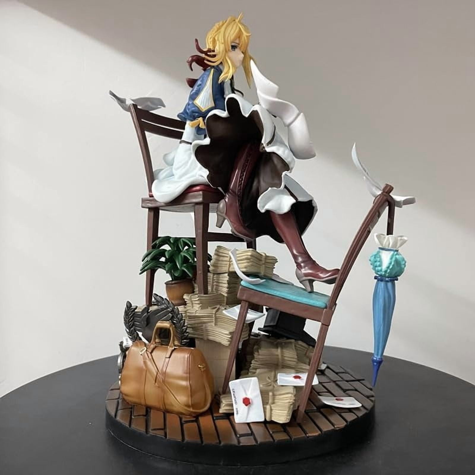 Violet Figure, Sitting Violet Evergarden Anime Figures 27cm/10.6inch Handmade Cosplay PVC Statues Collectible Souvenirs for Anime Fans Gifts