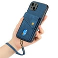 thumbnail image 5 of Nalacover for iPhone 14 Plus, Slim Case Wallet with Credit Card Holder, Back Flip Premium Leather Magnetic Clasp Kickstand Wirst Hand Strap Shockproof Cover For iPhone 14 Plus, Blue, 5 of 11