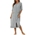 thumbnail image 2 of INSPIRE CHIC Women Zipper Robe Long Sleeve Loungewear Housecoat Midi Nightgown with Pockets 2XL Light Gray, 2 of 5
