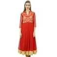 thumbnail image 1 of Bimba Women's Designer Anarkali Wedding Red Embroidered Net Kurta Dress-10, 1 of 7