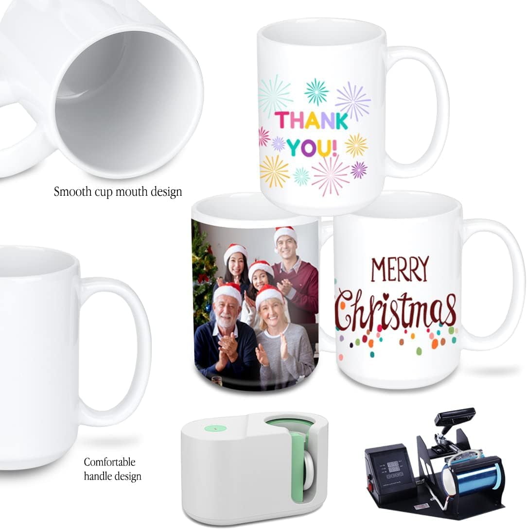 Sublimation Mugs 15 oz Set of 12 Bulk White Ceramic Coffee Mug Tazas Para Sublimacion Sublimation Ceramic-Coated Cups Sublimation Blank Mugs for Milk Latte Hot Cocoa and DIY Gifts