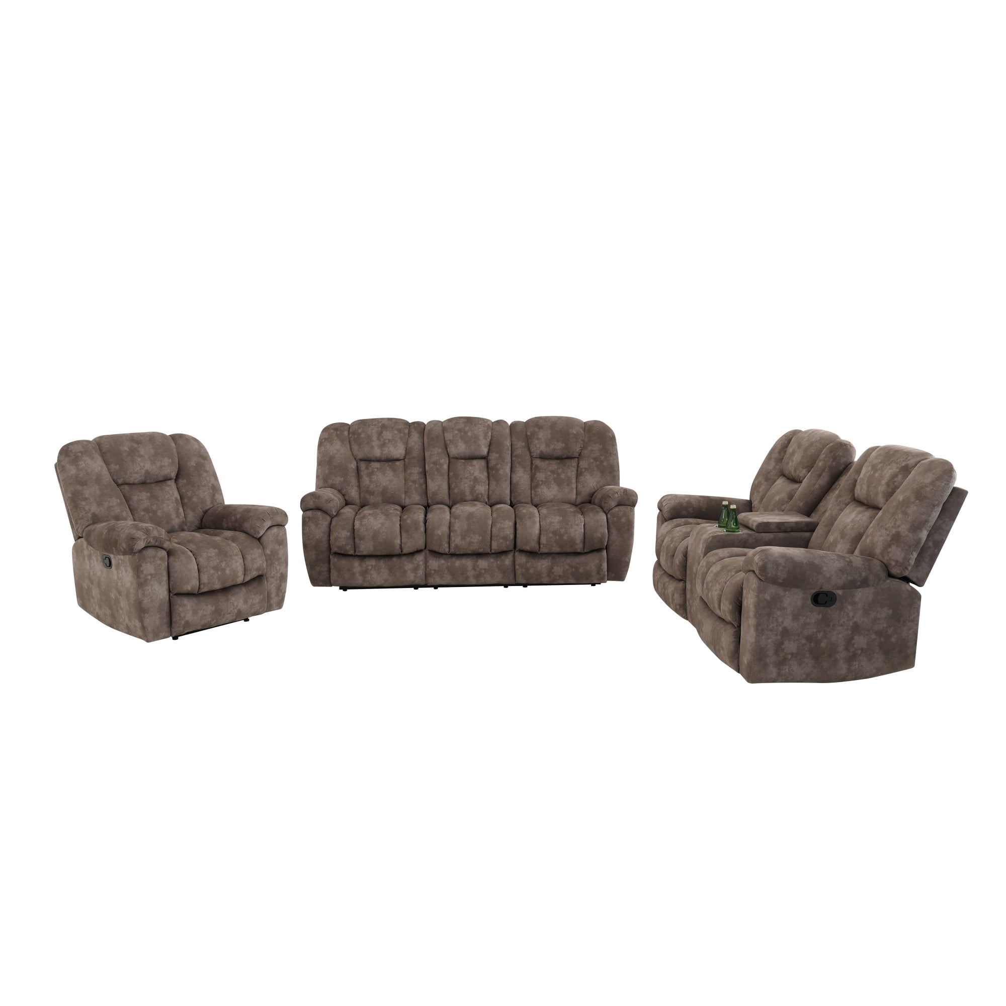 Gewnee 1+2+3‑Piece Manual Recliner Sofa Set, Velvet Upholstered Couch with Flip‑Down Cup Holders & Hidden Storage, Multifunctional Living Room Furniture, Brown