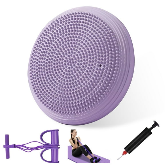 Inflatable Yoga Balance Cushion with Hand Pump, 33.5'' Thick PVC Wobble Board for Core Strength & Stability - Includes Tension Rope & Massage Spikes, 300kg Capacity, Gym/Home/Office Use