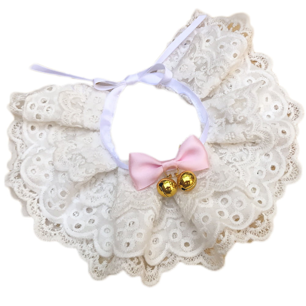 Cute Three-Layer Lace Bowknot Small Bell Pet Collar Bib Pet Collar Lace Bibs Lovely Dog Cat Necklace Decor Collars for Small Dog