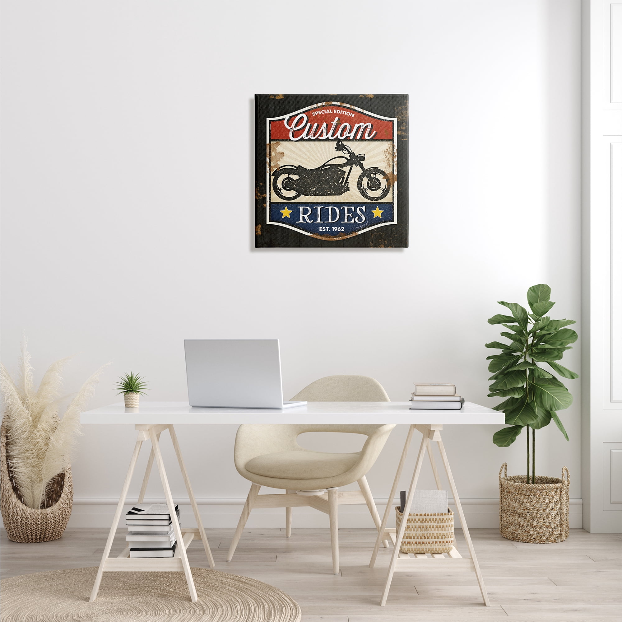 Stupell Industries Custom Rides Motorcycle Sign Vintage Americana Bike , 24 x 24, Designed by Jennifer Pugh