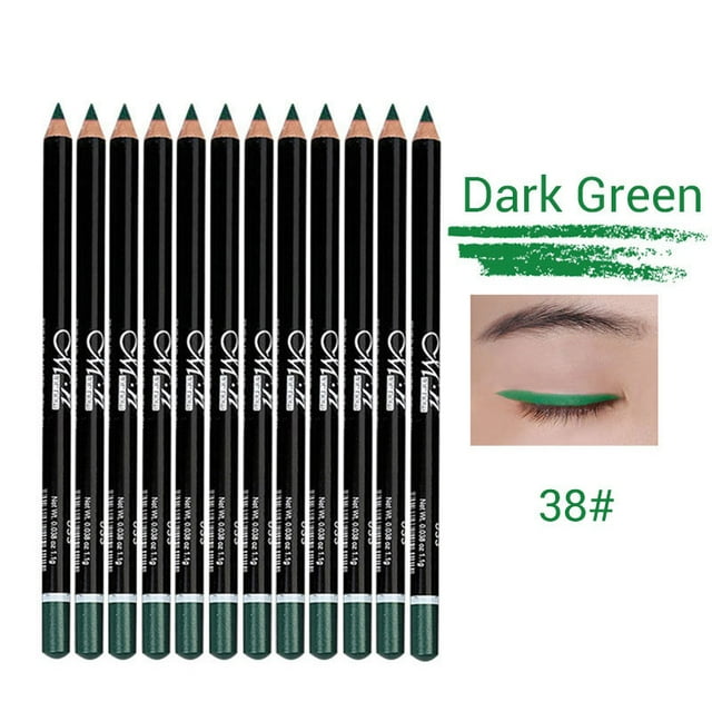 12 Assorted Colors Gel Eyeliner Pencil Set Matt Smooth Waterproof Natural Long Lasting Eyebrow Lip Liner Pencil Cosmetics Makeup Set Kit Tool, Dark Green