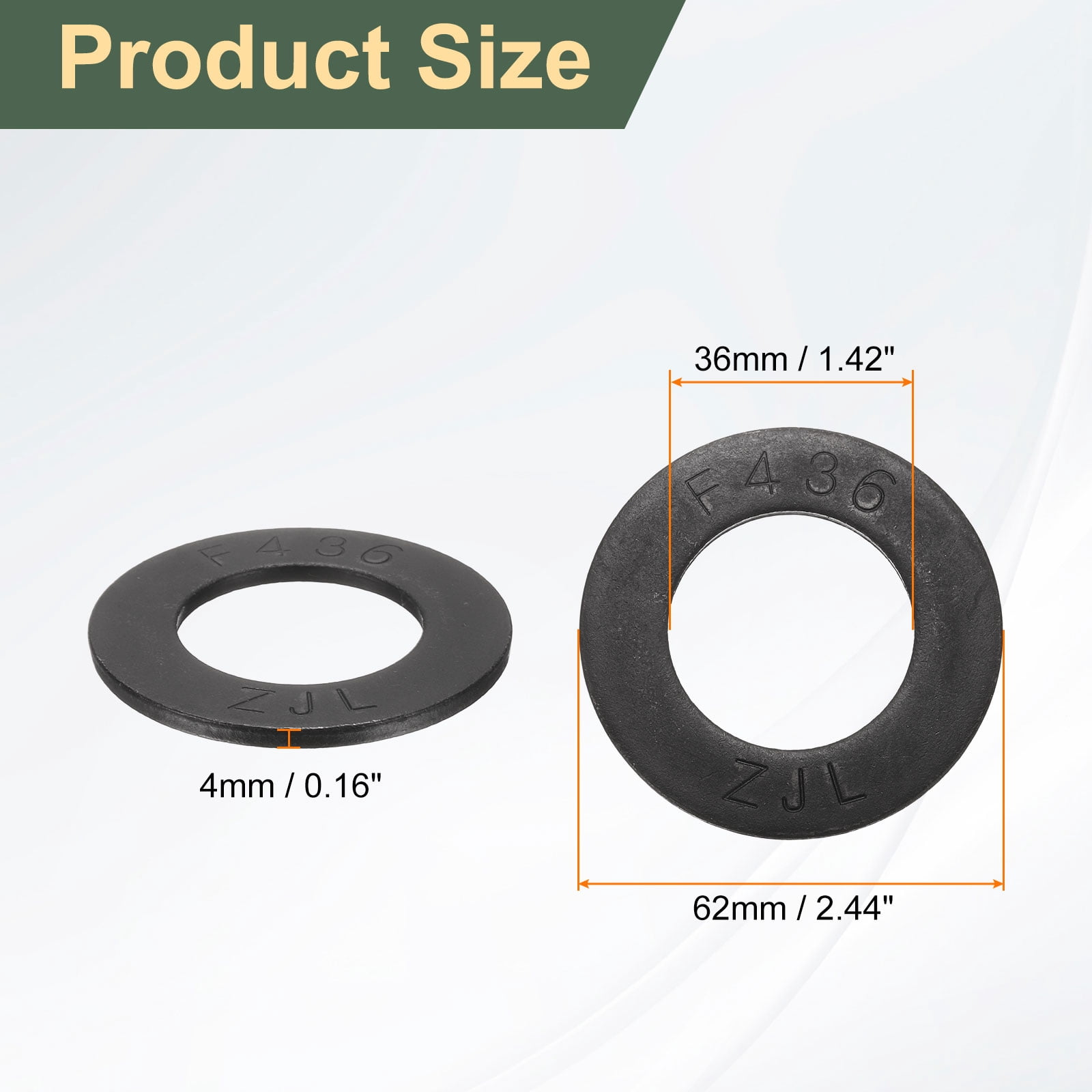 10 Pcs 1-1/4" Black Flat Washers, 62mm Outer Diameter, 45 Steel Metal Washer for Screws and Bolts