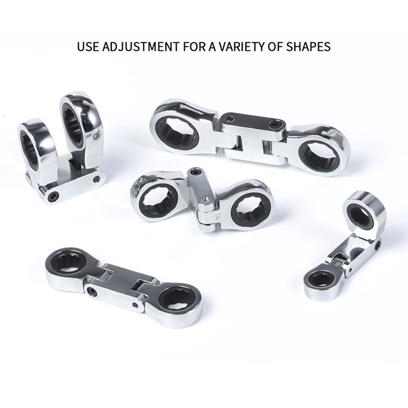 5 Pieces Stubby Wrenches Set, Flex Head Ratcheting Wrench Set Double Box End Ratchet Wrench Metric 8 -19 mm
