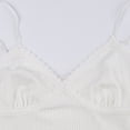 thumbnail image 3 of Top de verano para mujer, Color puro, cuello en V, tirantes finos, empalme, sin mangas, ribete de encaje, camisa ajustada, Top blanco, 3 of 8