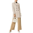 thumbnail image 6 of INSPIRE CHIC Women's Notched Lapel Long Sleeves Double Breasted Mid-Lentgh Overcoat XS Beige, 6 of 8