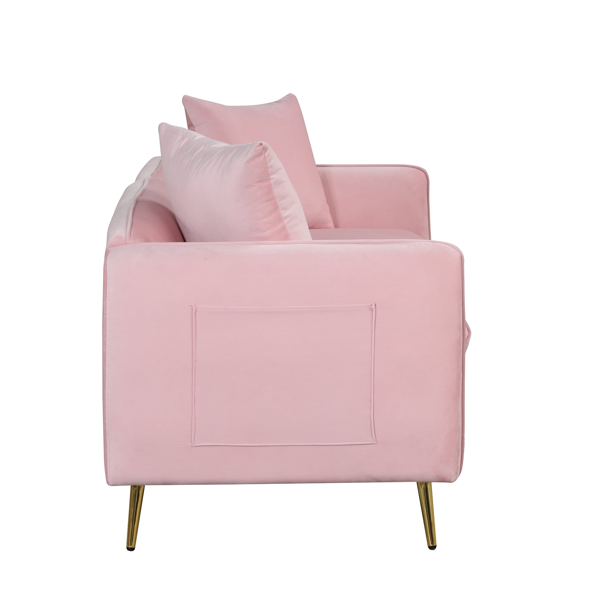 Aukfa 77.5" Modern Velvet Sofa for Living Room Furniture Set Apartment - 2 Pillows - Pink