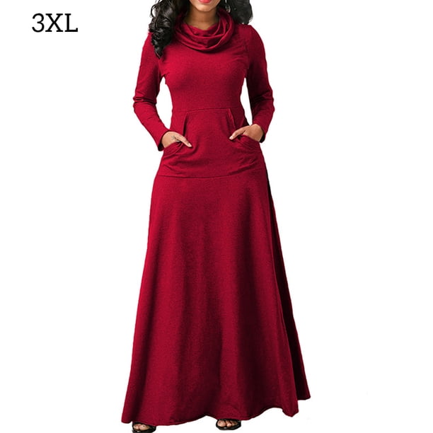 Vestido largo para mujer, color sólido, bolsillo, noche, fiesta, disfraz, rojo vino, 3XL seitruly AP000721-30
