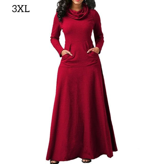 Vestido largo para mujer, color sólido, bolsillo, noche, fiesta, disfraz, rojo vino, 3XL seitruly AP000721-30