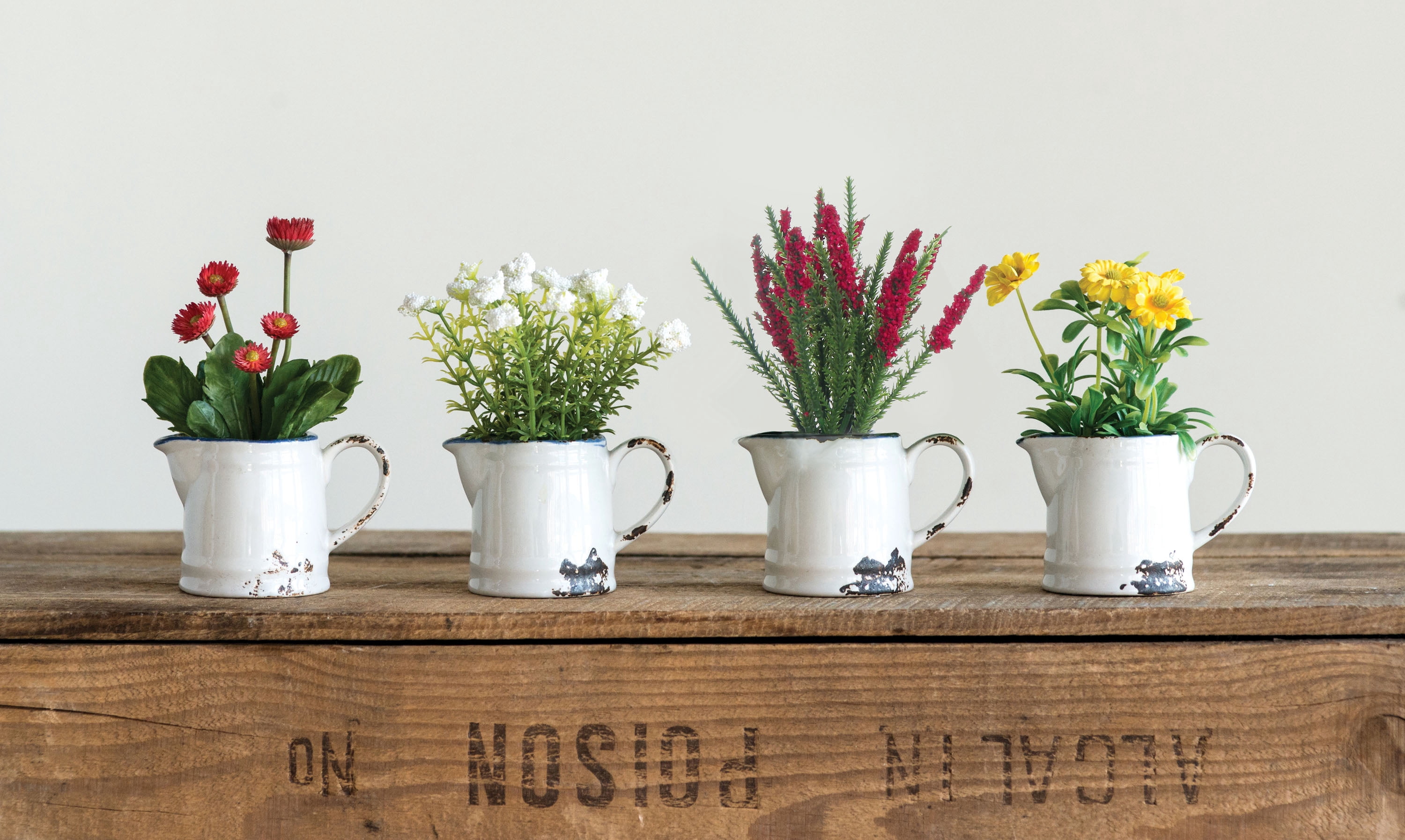 Creative Co-Op Faux Flowers in Ceramic Pitcher (Set of 4 Styles)
