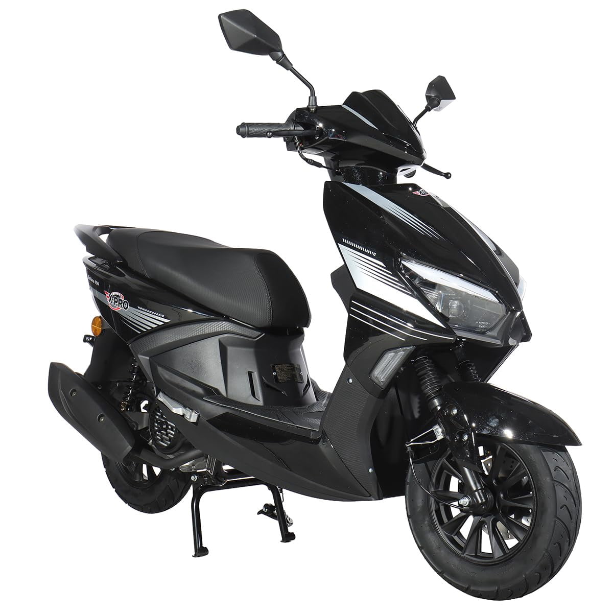 X-Pro Solara 150cc Gas Moped, Fully Automatic Moped with Electric & Kick Start, 10" Aluminum Wheels, Front Disc Brake, LED Headlight, Underseat Storage
