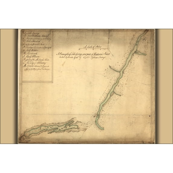 24"x36" Gallery Poster, map of Lake George Hudson River 1756