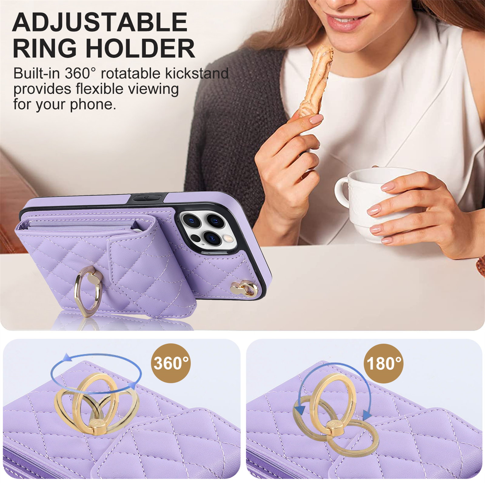 Asuwish Wallet RFID Blocking PU Leather Cell Phone Case with Tempered Glass Screen Protector, Wrist Strap for iPhone 12 Pro Max, Purple