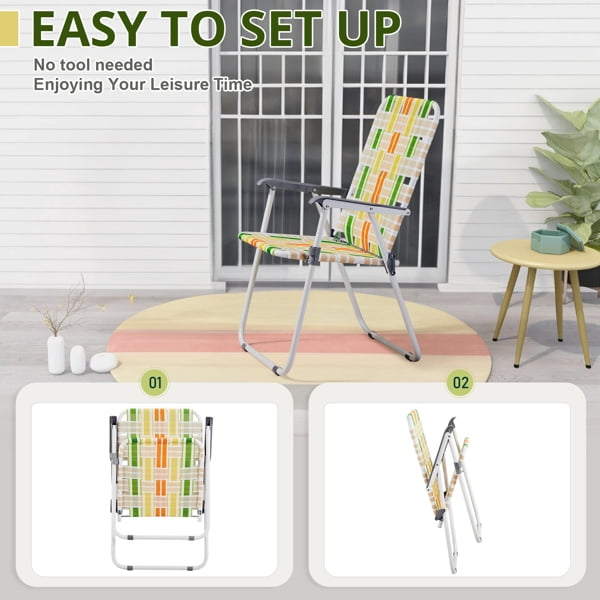 Alvantor 2 Pack Folding Beach Chair with Webbed Seat Steel Frame Armrests Yellow Green
