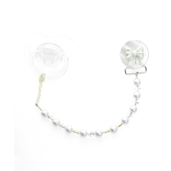 Bow with Pearls & Crystals Pacifier Clip