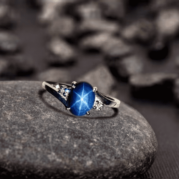 thejewelryart 925 Sterling Silver Blue 6 Rays Star Sapphire Gemstone Engagement Ring Handmade Women Jewelry Timeless Gift for Her Silver 3