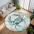 thumbnail image 3 of 6Ft Round Rug, Coastal Crab Non-Skid Rubber Backing Large Area Rugs - Living Room Bedroom Home Office, Teal Nautical Beach Starfish Vintage Indoor Floor Mat Carpets Washable Rug, 3 of 9