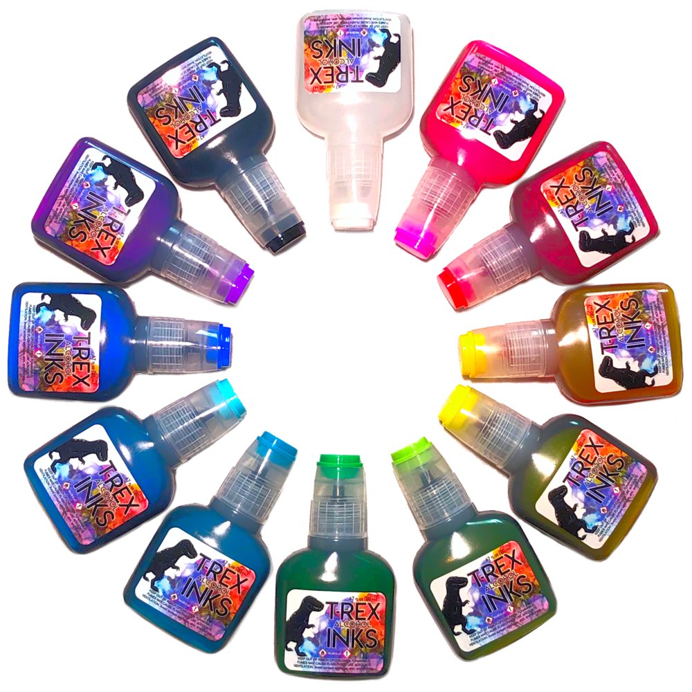 TRex Inks Alcohol Ink Set Starter 12 Vibrant Colors In Jumbo 20ml Bottles