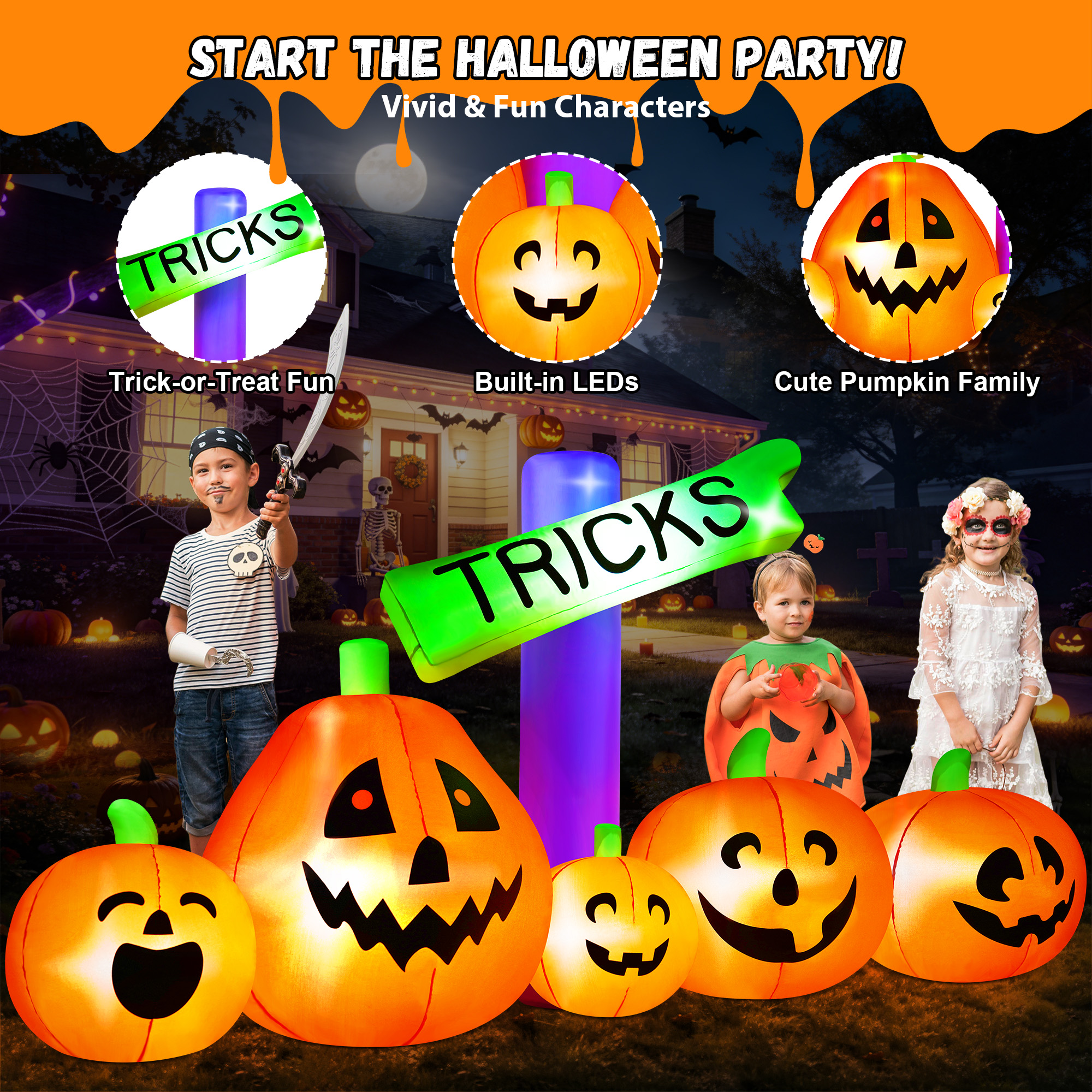 Yexmas 9 Ft Halloween Inflatable with Tricks Sign and Pumpkins photo 6