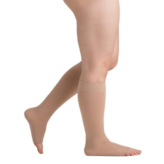 EvoNation Men & Women Knee-High Open Toe 20-30 mmHg Graduated Compression Opaque Socks – Firm Pressure Compression Garment
