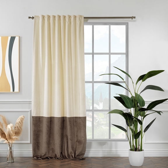 3S Brothers Light Blocking Color Block of Matte Velvet Single Panel Curtains Hanging Back Top Made in Turkey Cream - Cappuccino