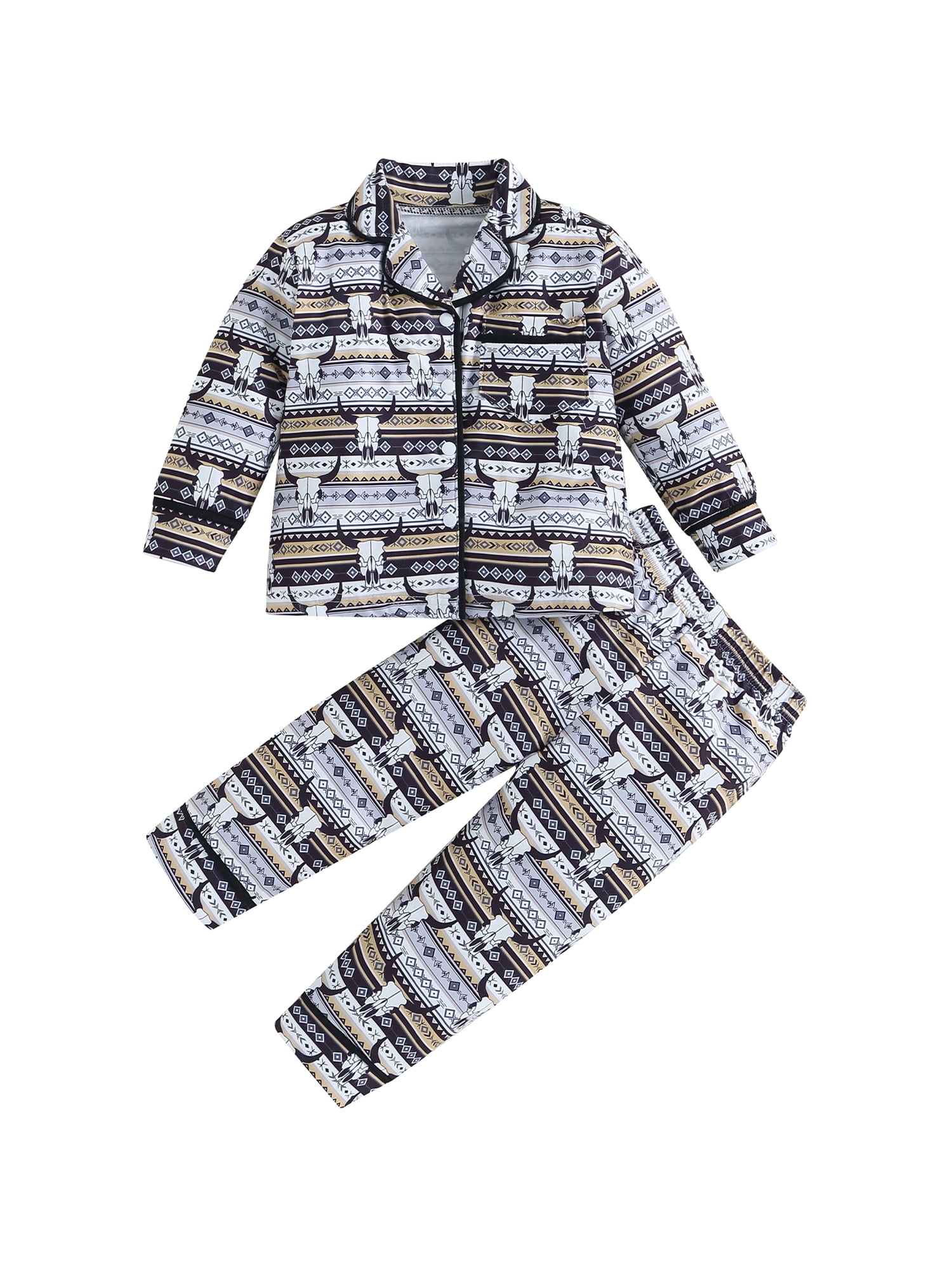 Thaisu Kid Girls Boys 2 Piece Pajamas Set Cow Print ButtonDown Pajama