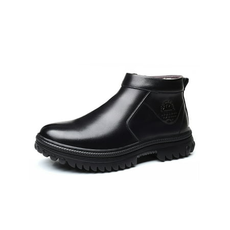 

Harsuny Men Warm Casual Shoes Side Zip Ankle Boots Comfort Leather Work Lightweight Waterproof Booties Plush Lined Winter Shoe Black 8.5