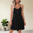 thumbnail image 6 of LNWUY Womens Tank Dress Spaghetti Strap Button Down Mini Dresses Fashion Solid Color V Neck Pleated A-Line Causal Beach Dresses Black XXL, 6 of 6