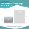 thumbnail image 3 of Pack of 500 White Shopping Bags with Die Cut Handle 15 x 18 x 4 Thickness 1.25 Mil. Bottom Gussset. Low Density Polyethylene Bags 15x18x4 Retail Plastic Bags. Poly Bags with Die-Cut Handles., 3 of 7