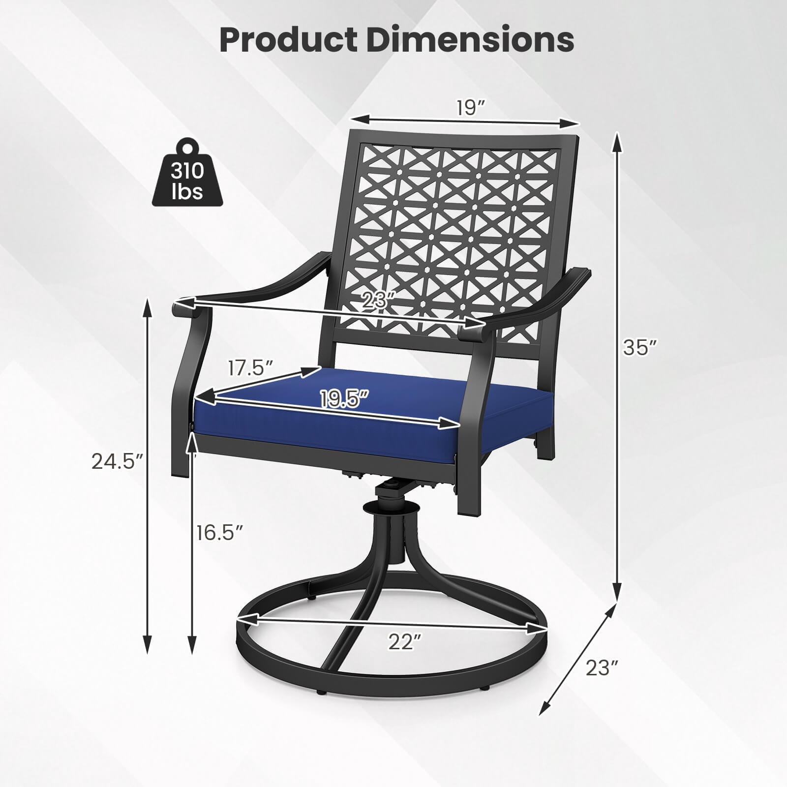 Costway 4 PCS Outdoor Swivel Chairs Patio Dining Chairs with Padded Cushions High Back Navy