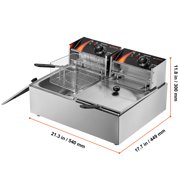 KFFKFF Commercial Dual Tank Deep Fryer, 3000W Electric Countertop Fryer with Basket, 2 x 9.1Qt/8.6L Stainless Steel Oil Fryer, featuring Temperature Control & Overheat Safety