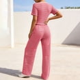 thumbnail image 4 of Pounoo Women's Loungewear Sets Ribbed Square Neck Stripe Short Sleeve Top And Wide Leg Pants Two Piece Outfits Daily Wear Soft Stretchy Comfortable Loungewear Gift, 4 of 6