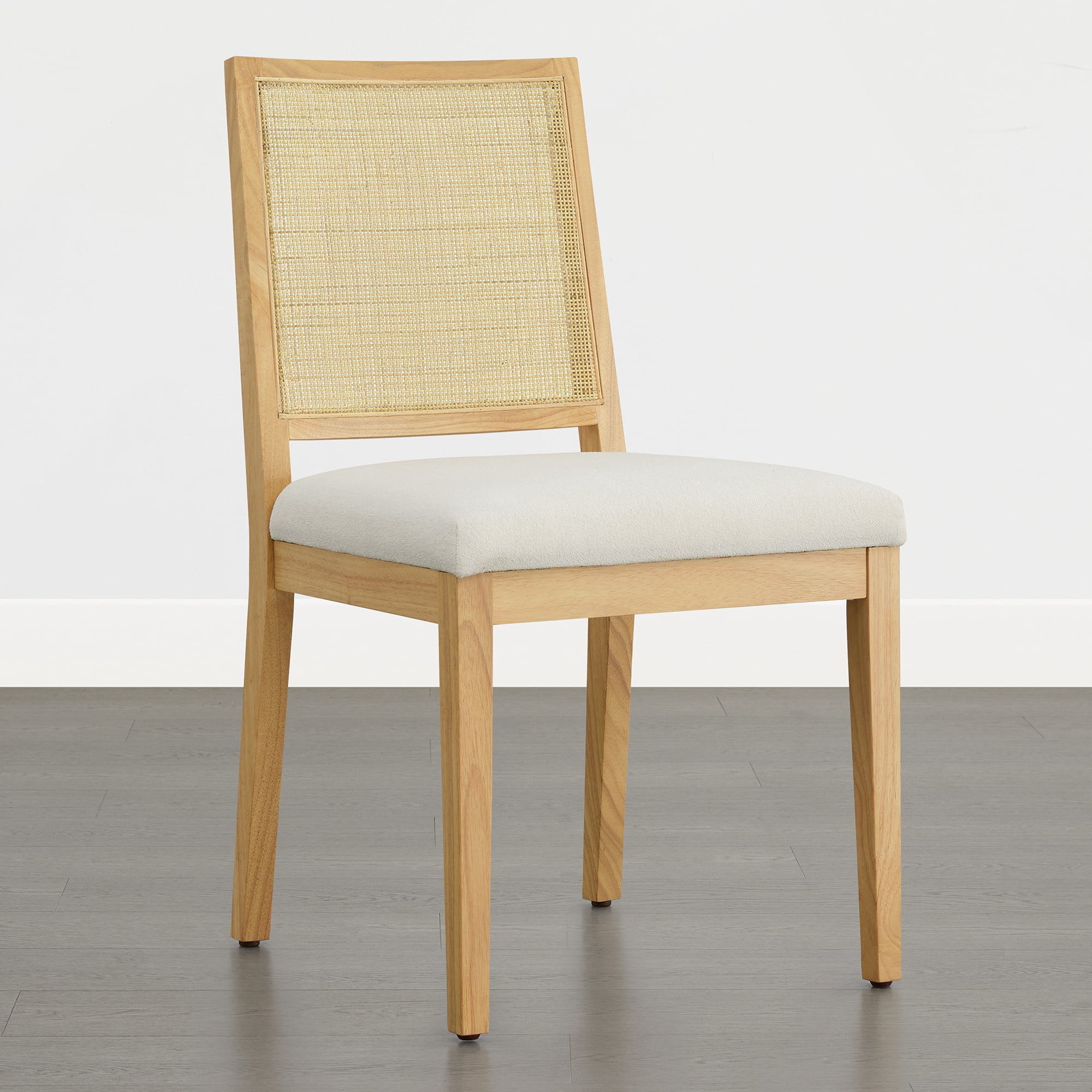 Spruce & Spring Boho Dining Chairs Set of 2 with Hand-Woven Natural Rattan Back, Upholstered Seat & Solid Wood Frame for Dining Room & Kitchen, Ivory Fabric